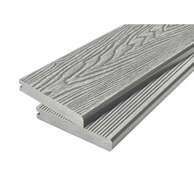4m Solid Commercial Grade Bullnose Composite Decking Board in Light Grey