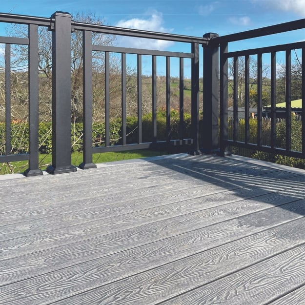 Stone Grey Decking area with Aluminium Balustrade System.