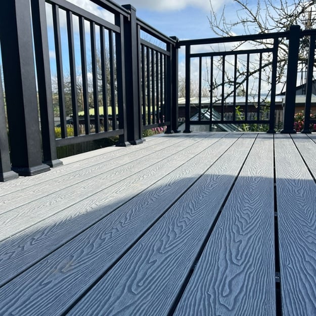 Stone Grey Decking area with Aluminium Balustrade System.