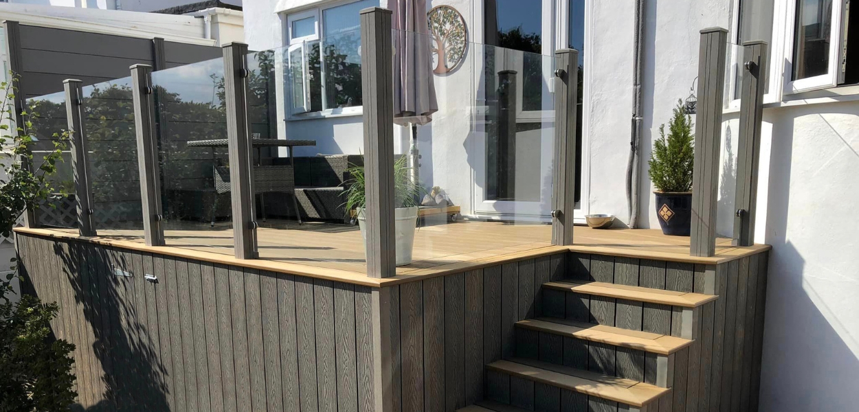 raised decking area with glass balustrade