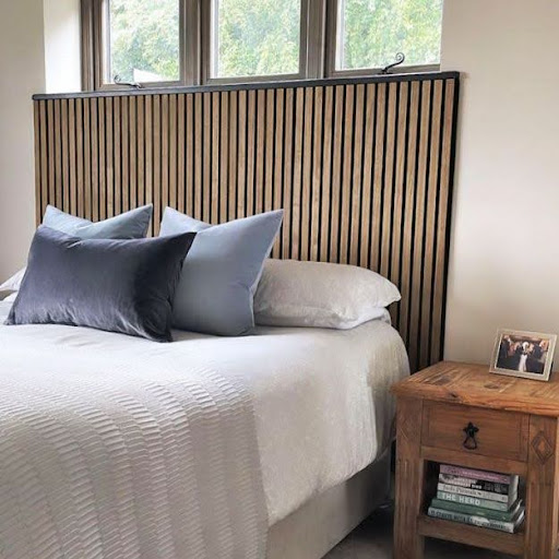 Internal Slatted Wall Panels used behind a bed as a headboard